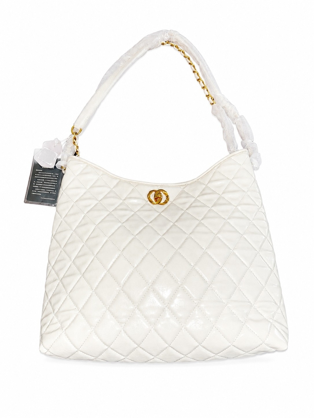 Brand New - Quilted White Shoulder Bag with Gold Hardware